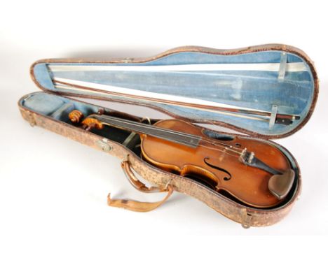 EARLY TWENTIETH CENTURY VIOLIN WITH HAND WRITTEN LABEL 'DUNCAN McQORQUODALE, 5 BELVILLE ST, GREENOCK, 1924'  and numbered No.