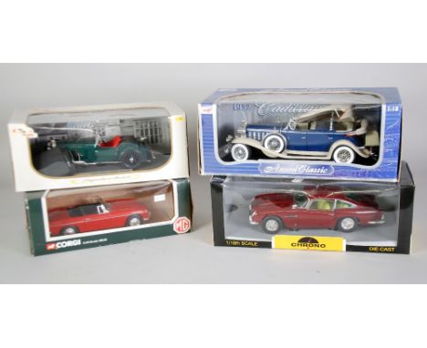 FOUR LARGE SCALE 1:18 MINT AND BOXED MODELS OF CLASSIC CARS VARIOUS includes Signature models 1934 Aston Martin Mark II, wind