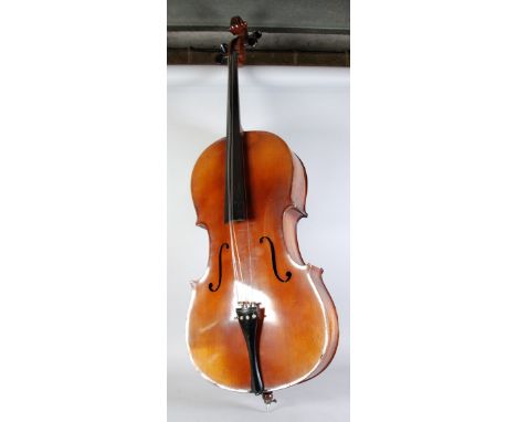 EARLY TWENTIETH CENTURY VIOLON CELLO, labelled 'Jerome Thibouville Lamy and Co., 10 Charterhouse St, London, having two piece