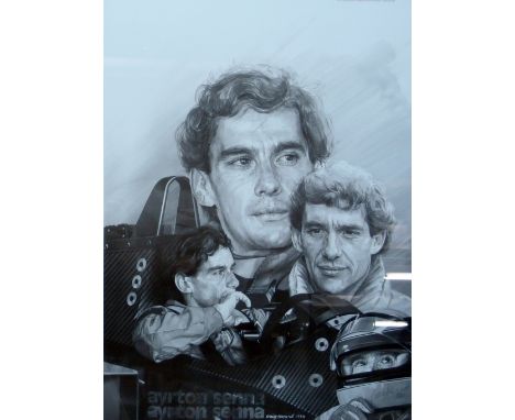 CRAIG WARWICK ARTIST SIGNED LIMITED EDITION MONOCHROME PRINT  'Aryton Senna (1960-1994), (973/3000) 23" x 16" (58.4cm x 40.7c