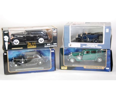 FOUR LARGE SCALE 1:18 MINT AND BOXED MODELS OF CLASSIC CARS VARIOUS MAKERS includes Eagle Collectibles Ford Model "T" touring