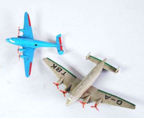 DINKY TOYS DIE CAST GIANT HIGH SPEED MONOPLANE No 627, grey green, wing markings GA TBK minor losses and DITTO FOUR ENGINED L