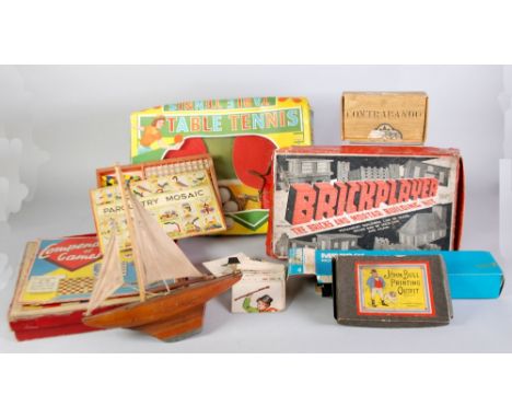 SUNDRY CHILDRENS BOXED GAMES AND TOYS includes circa 1950s boxed Kays of London Table Tennis set in pictorial window box, mak