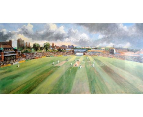 K. SIBBICK ARTIST SIGNED LIMITED EDITION COLOUR PRINT  Lancashire Test Match Cricketers' (40/125)  also BEARING FIVE SIGNATUR