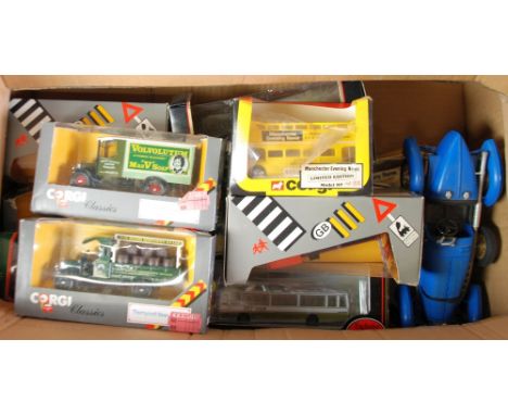 TEN CORGI CLASSICS AND OTHERS MINT AND BOXED MAINLY VANS AND BUSSES IN WINDOW BOXES includes Corgi limited edition open top b