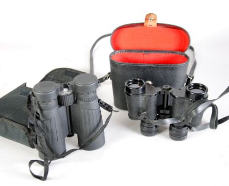 TWO PAIRS OF FIELD BINOCULARS, Prinz 8 x 30, in hard case, and Marchwood 8 x 30, waterproof in soft case with leaflet and len