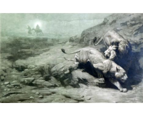 HERBERT DICKSEE (1862 - 1942) Signed Original Etching Flight into Egypt (Some warping to the paper) 17 1/2" X 27" (44.5cm x 6