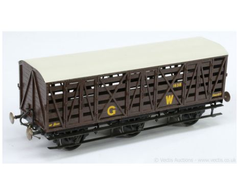 Custom Carriages Gauge 1 1/32nd scale GWR 6-wheel 10-ton Cattle Truck with GW and running number 1638 to sides.  Overall Exce