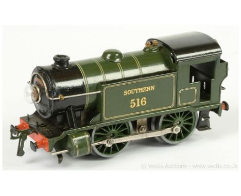 Hornby O Gauge E120 Special 0-4-0 Tank Loco Southern green No.516, 20v electric.  Front and rear buffer beams repainted and s