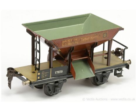 Marklin O Gauge Talbot Hopper Wagon No.701935, scarce example in brown with black chassis Ref No.1767.  Overall Good Plus.