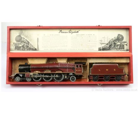 Hornby O Gauge 4-6-2 Loco and Tender LMS maroon "Princess Elizabeth" No.6201, 20-volt electric. Loco cross heads have been re