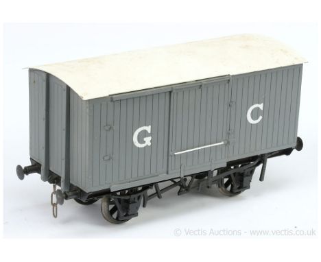 Kit / Scratchbuilt Gauge 1 1/32nd scale GC (Great Central) Covered Wagon, finished in grey with white GC lettering and black 