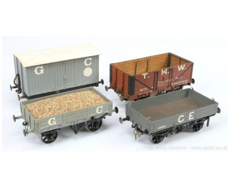 Kit and Scratchbuilt Gauge 1 1/32nd scale a group of Goods Wagons consisting of GC 4-wheel Covered Wagon, Open Wagon, GE 3-pl