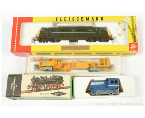 HO Diesel Locos and Track Maintenance Vehicle comprising Fleischmann 4246 Bo-Bo British Outline green livery Class 42 Warship