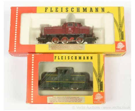 Fleischmann HO Diesel Locos comprising 4225 0-6-0 DB maroon livery Class 261 No.261199-3, 4201 0-4-0 green livery Industrial 