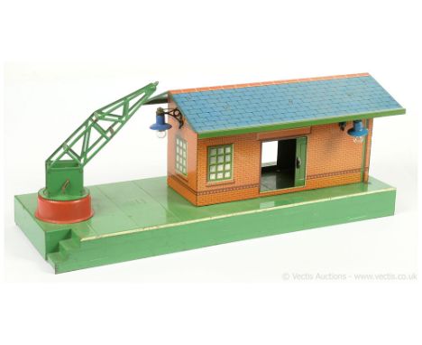 Hornby O Gauge No.2E Goods Depot, old repair to one lamp, version with green base, generally Excellent in reproduction style 