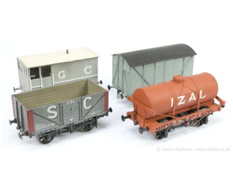 Kit and Scratchbuilt a group of Gauge 1 1/32nd scale Goods Wagons consisting of a GC (Great Central) light grey body 4-wheel 