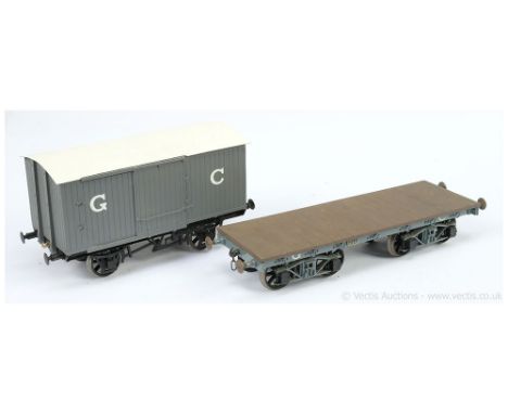 Kit and Scratchbuilt Gauge 1 1/32nd scale pair of GC (Great Central) Goods Wagons consisting of Covered Van and Bogie Flat Ca