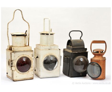 Railwayana a group of Hand Lamps a pair finished in white (note one overpainted) with BR (W) Western Region hand lamps togeth