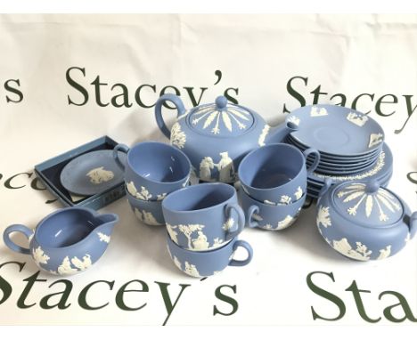 A Wedgewood Jasperware tea set including cups, plates etc. this lot cannot be posted