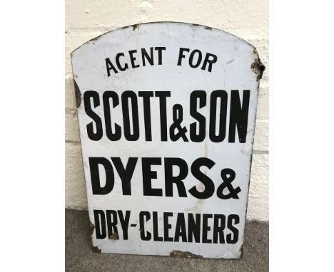 Vintage Scott & Son Dyers & Dry cleaners double sided enamel advertising sign , by Hancock & Corfield London. 32cm wide 46cm 