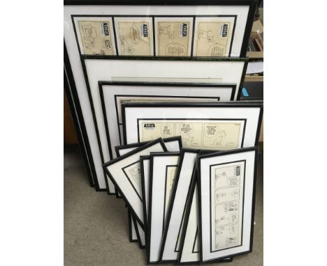19 various framed Augusta by Angus McGill and Dominic Poelsma storyboards. Also including a Hubert Clerissi 1923 Monaco Cote 
