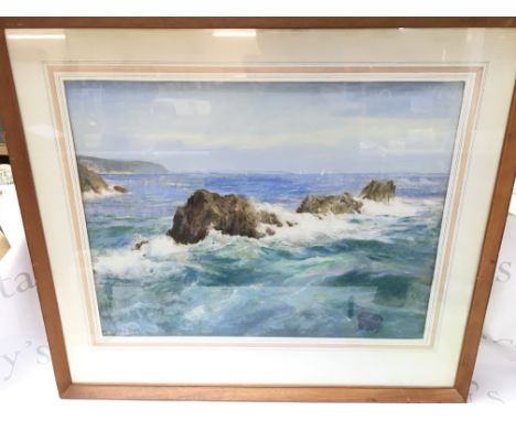 A framed seascape watercolour , by William Eric Thorp (1901-1993) . Frame dimensions 69x79cm. This cannot be posted