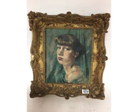 A mid 20th century oil painting on board a portrait of a young girl in a gilt frame. Unsigned and unattributed 49x42cm