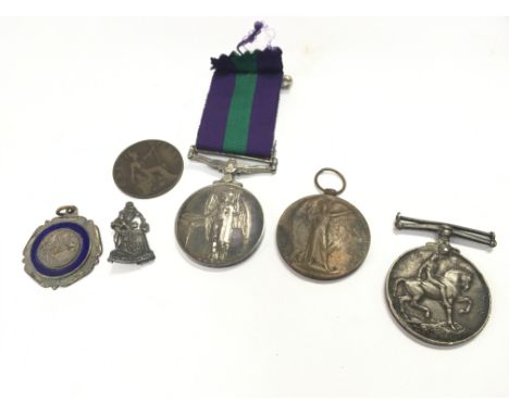 A British General Service medal with Cyprus bar presented to 5048190 A.C.2 E.R Kirby R.A.F, Two WW1 presented to L-1113 DVR.C