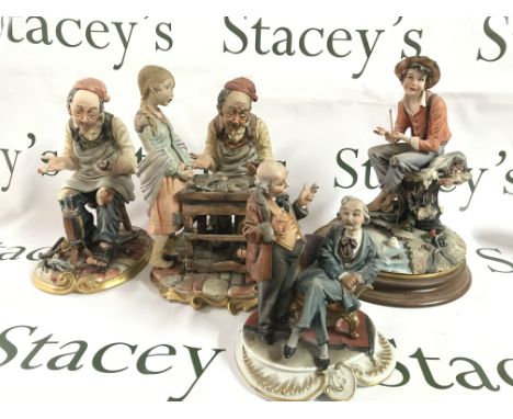 Four Capodimonte figures including fishing boy, Gentlemen gossiping, Cobbler etc. this lot cannot be posted