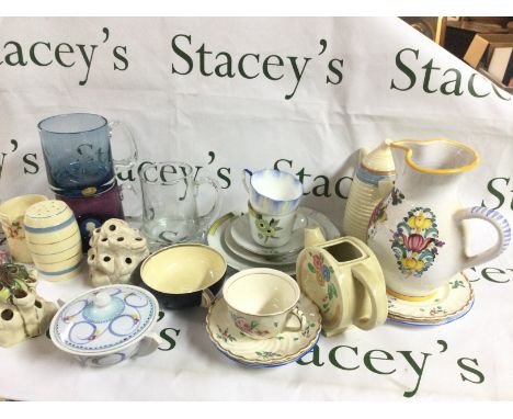 A collection of ceramics including Shelley flower holders, reproduced old Bristol porcelain designed by Duvivier Circa 1770 b