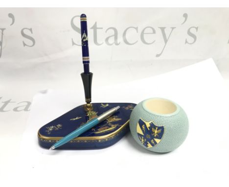 A Rare ceramic pen holder by Parker, ceramic Carlton Ware match striker. Parker Pen. This lot cannot be posted