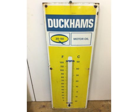 A rare vintage Duckhams Motor Oil Thermometer Enamel Sign, 33cm wide , 92cm tall.
