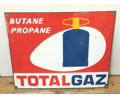 A vintage Butane Propane Total Gaz enamel advertising sign , 60cm wide 50cm tall
