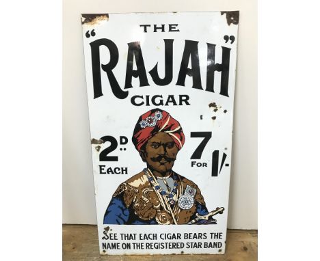 Vintage The Rajah Cigar enamel sign , 32cm wide 58cm tall