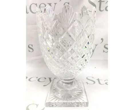 A Waterford cut crystal master cutter glass vase , 26cm tall. This lot cannot be posted