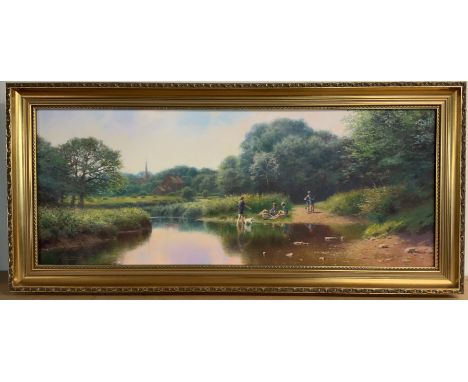 Tony Sheath 84cm x 36cm, Boys playing by a river. (D)
