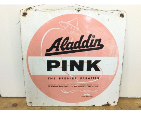 A vintage Aladdin Pink, the Premier Paraffin enamel sign, dimensions 42x42cm