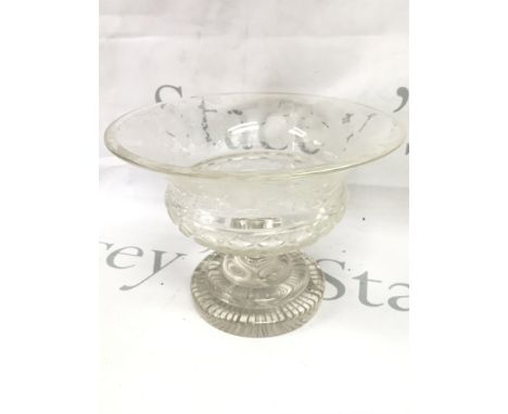 A cut glass and wheel etched late Victorian bowl , with floral decoration. This lot cannot be posted
