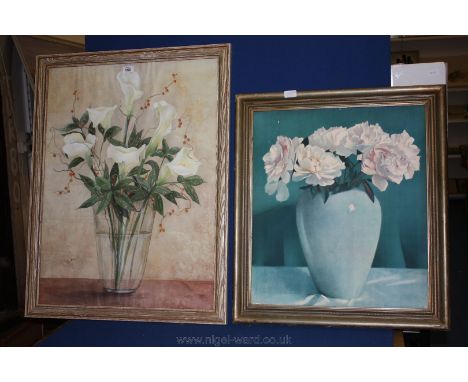A Print on board of flowers, 20 1/2'' x 23 1/4'' and a large Print of Lilies