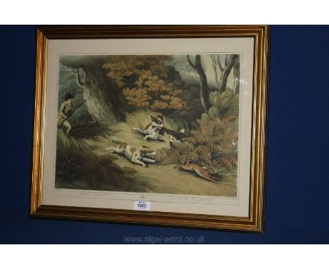 A framed print ''Hare Shooting'' La Cuasse Leeure  17 1/2'' x 13 1/2''
