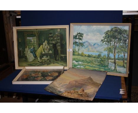 A Print of Derwentwater by C. Dale, 19 1/2'' x 15 1/2'', a Print of ladies and gents in drawing room by Vide Beavoir Ward, 19