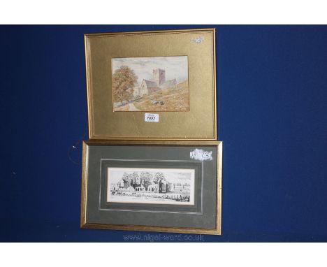 A small framed and mounted Watercolour of the parish church Clevedon Somerset,  Initialled lower right 'T' and dated 1918, al
