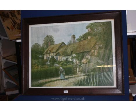 A large Print in oak frame of Anne Hathaway's Cottage, glass a/f, 31 3/4'' x 21 1/2''