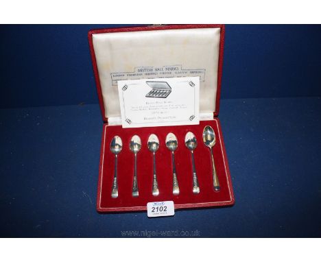 A presentation cased set of six Silver Teaspoons, dated 1952 showing six British hallmarks for Birmingham, London, Sheffield,