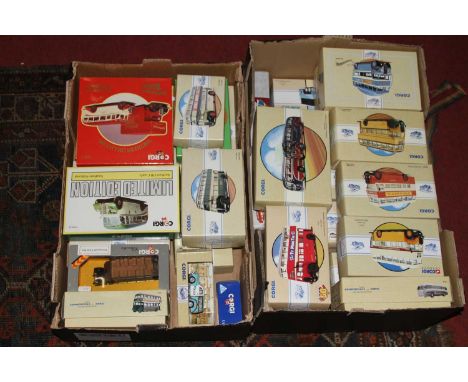 Two trays containing a collection of mixed boxed Corgi Classics and later playworn and some incomplete modern issue diecast s