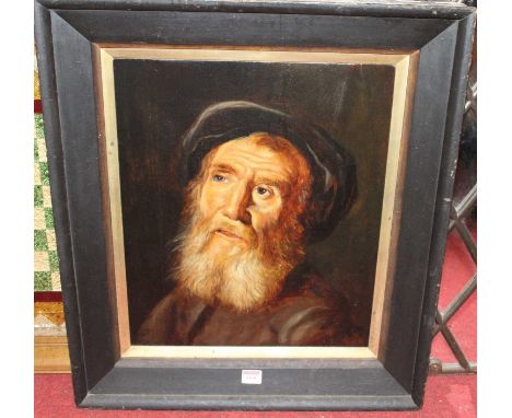 19th century continental school portrait of a bearded man, oil on canvas, indistinctly signed lower left, re-lined, 47x38cm