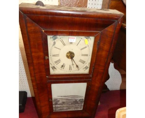 An early 20th century American mahogany droptrunk wall clock, 76.5 x 42.5cm