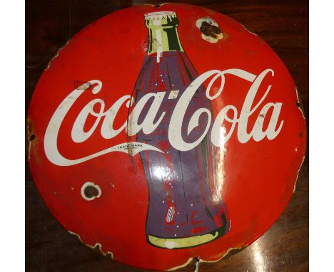 A convex enamel advertising sign for Coca-Cola, dia.30cm