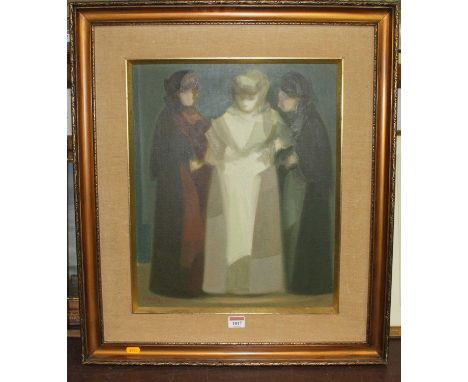 Abraham Goldberg (Israeli 1903-1980) - Three ladies, oil on panel, signed lower left, and further inscribed verso, 46x37cm